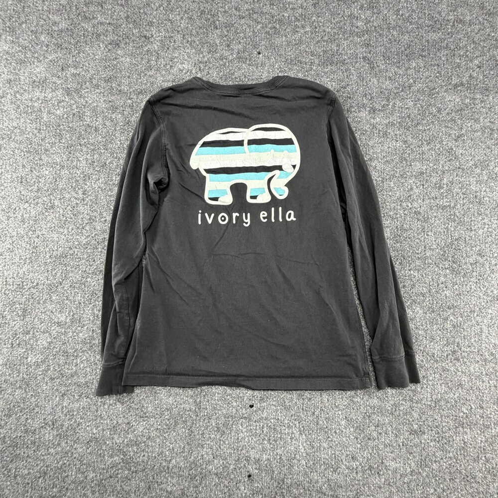 White Ella Shirt Womens Small Black Long Sleeve Elephant Graphic Pocket Tee